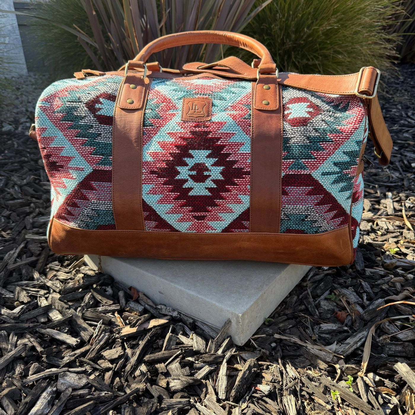 Leather Lovers Digital Fabric Blue Big Duffel Bag Leather Lovers