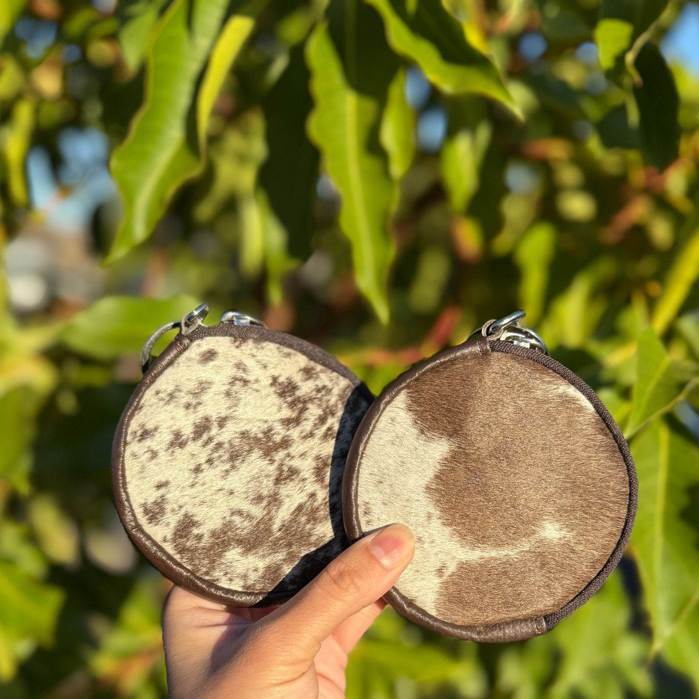 Coin Zipper Round Wallet Cowhide Leather Lovers