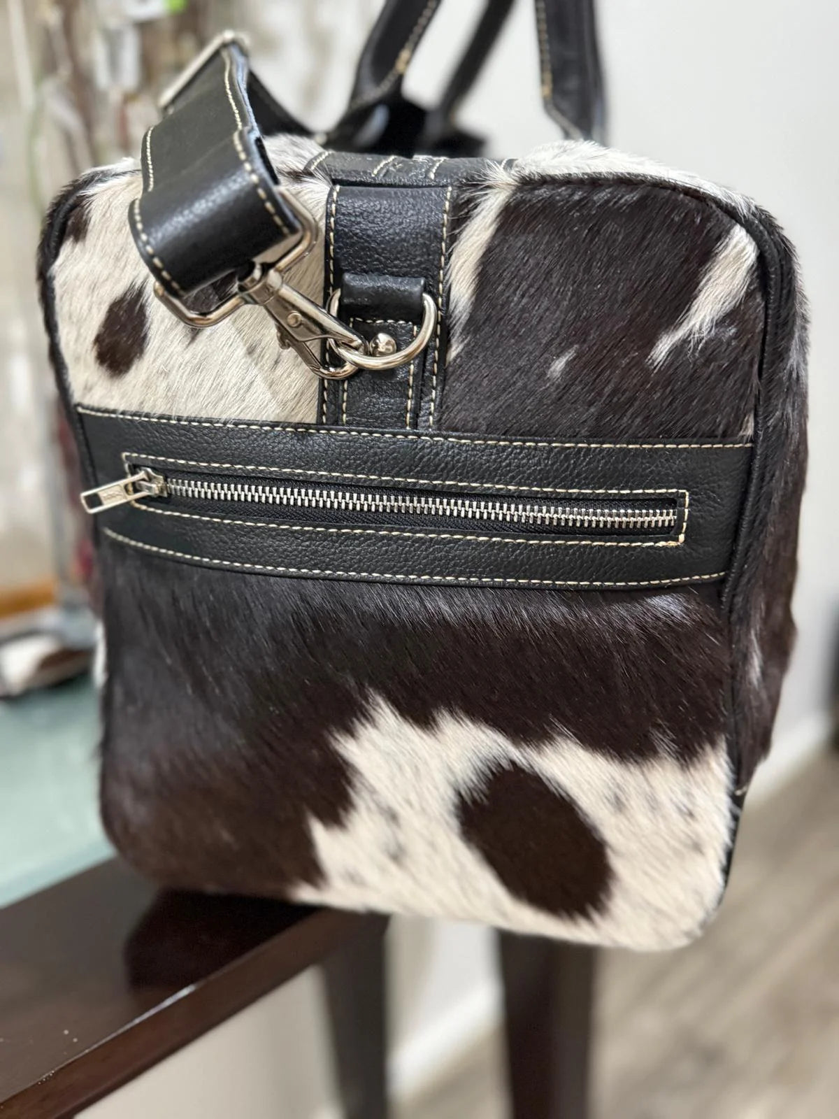 Black and White Cowhide Duffel Bag/Overnight Bag Leather Lovers
