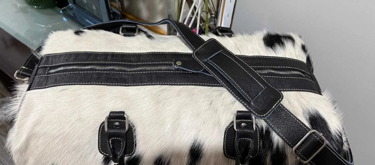 Black and White Cowhide Duffel Bag/Overnight Bag Leather Lovers
