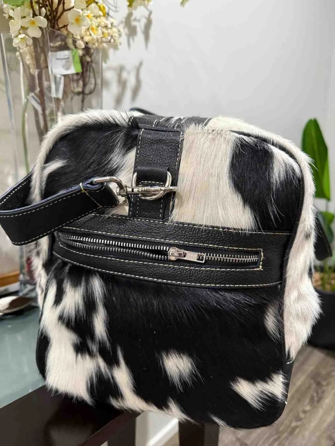 Black and White Cowhide Duffel Bag/Overnight Bag Leather Lovers
