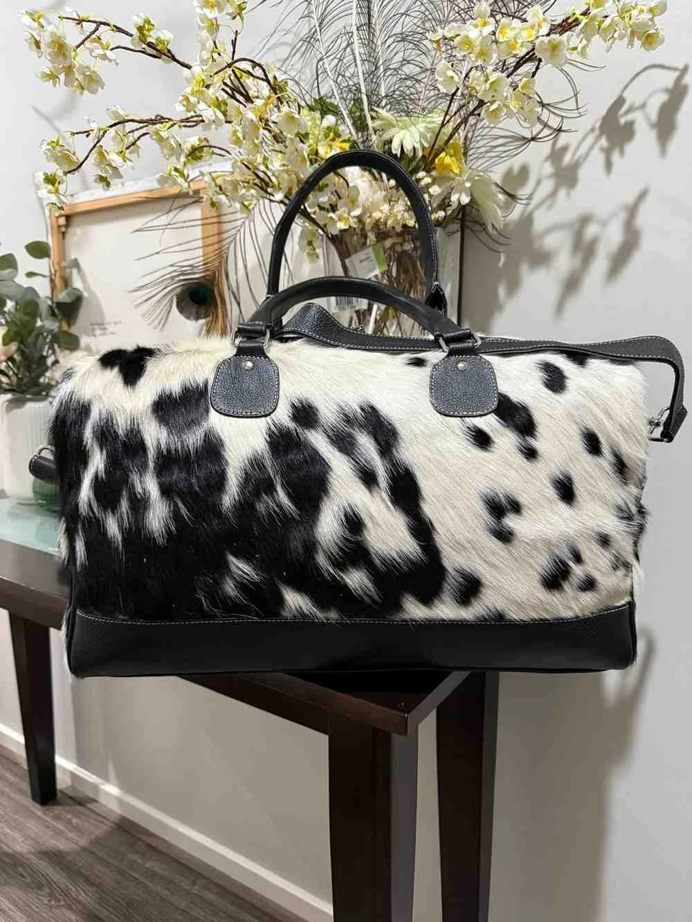 Black and White Cowhide Duffel Bag/Overnight Bag Leather Lovers