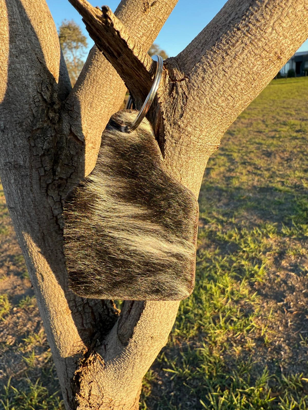 Cattle Tag Cowhide Keyring White Leather Lovers