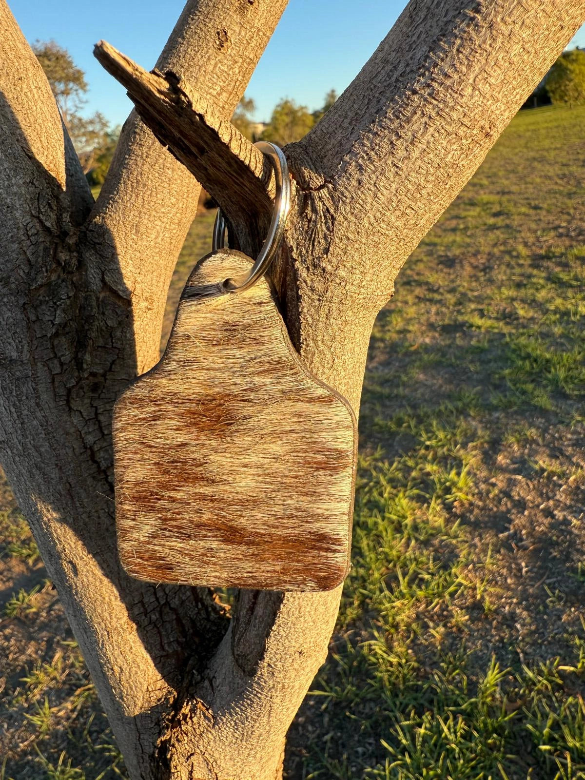 Cattle Tag Cowhide Keyring Dark Brown Leather Lovers