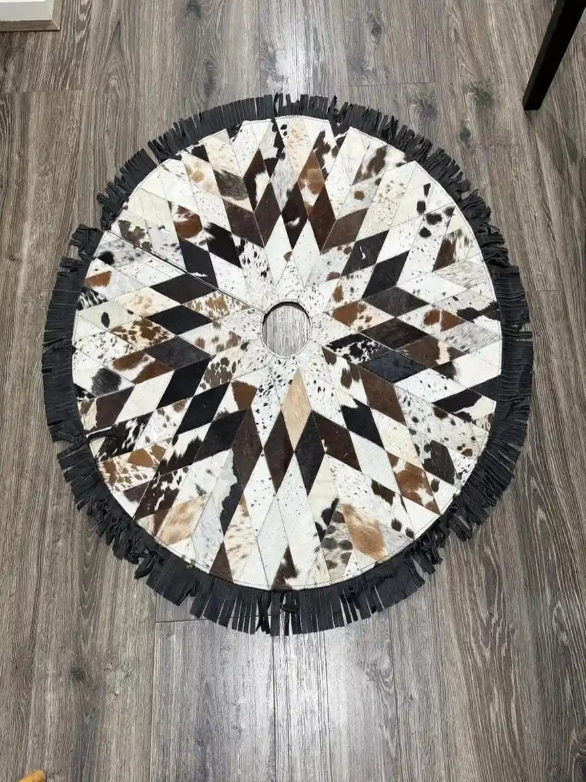Cowhide Handmade Christmas Tree Skirt | Christmas Party Design Leather Lovers