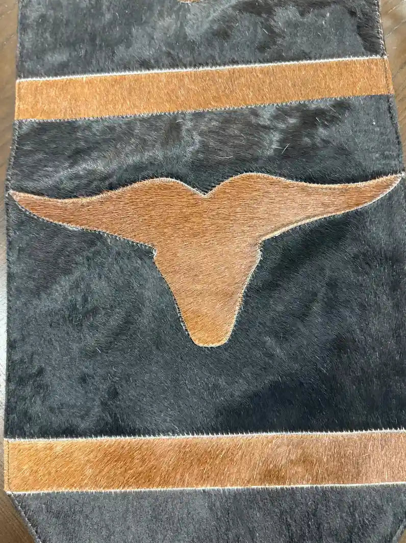Cowhide Longhorn Table Runner – Handmade Western Decor Leather Lovers