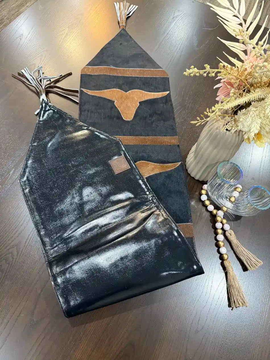 Cowhide Longhorn Table Runner – Handmade Western Decor Leather Lovers
