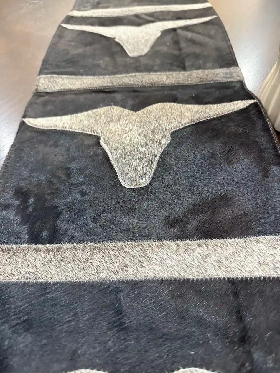 Cowhide Longhorn Table Runner – Handmade Western Decor Leather Lovers