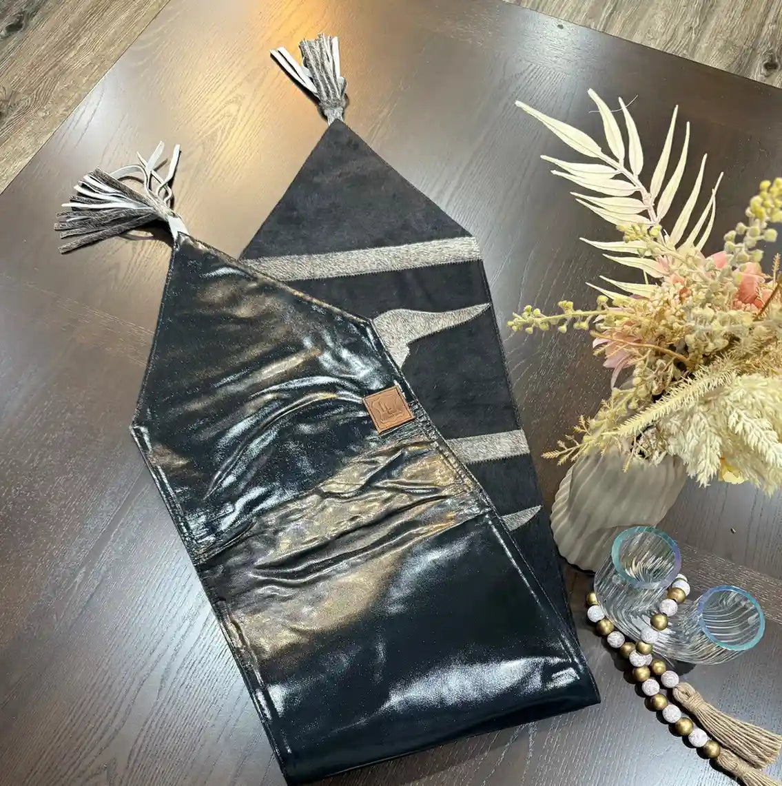 Cowhide Longhorn Table Runner – Handmade Western Decor Leather Lovers