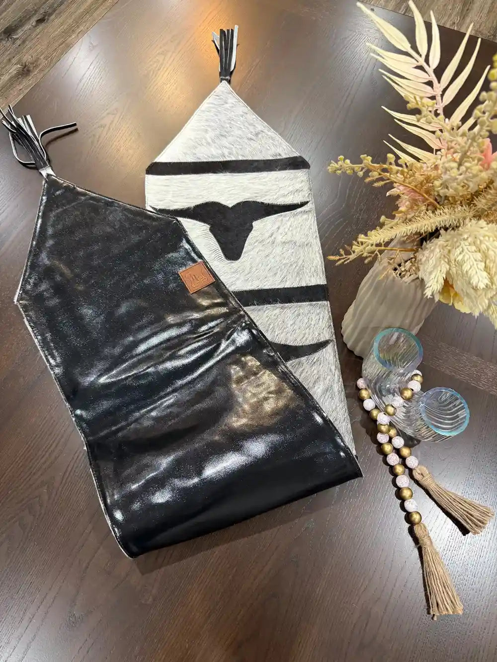 Cowhide Longhorn Table Runner – Handmade Western Decor Leather Lovers