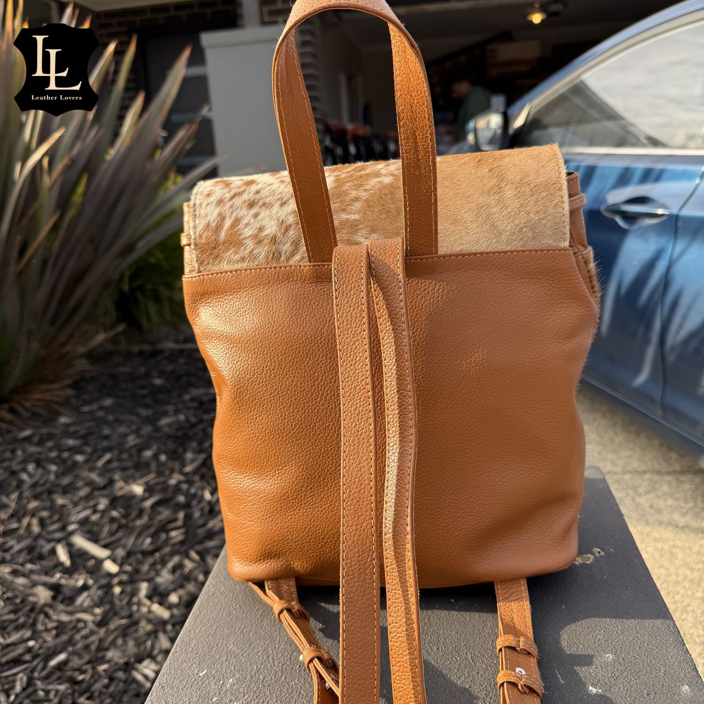 Cowhide Solid Tan Patch Flip LV Backpack TT Leather Lovers