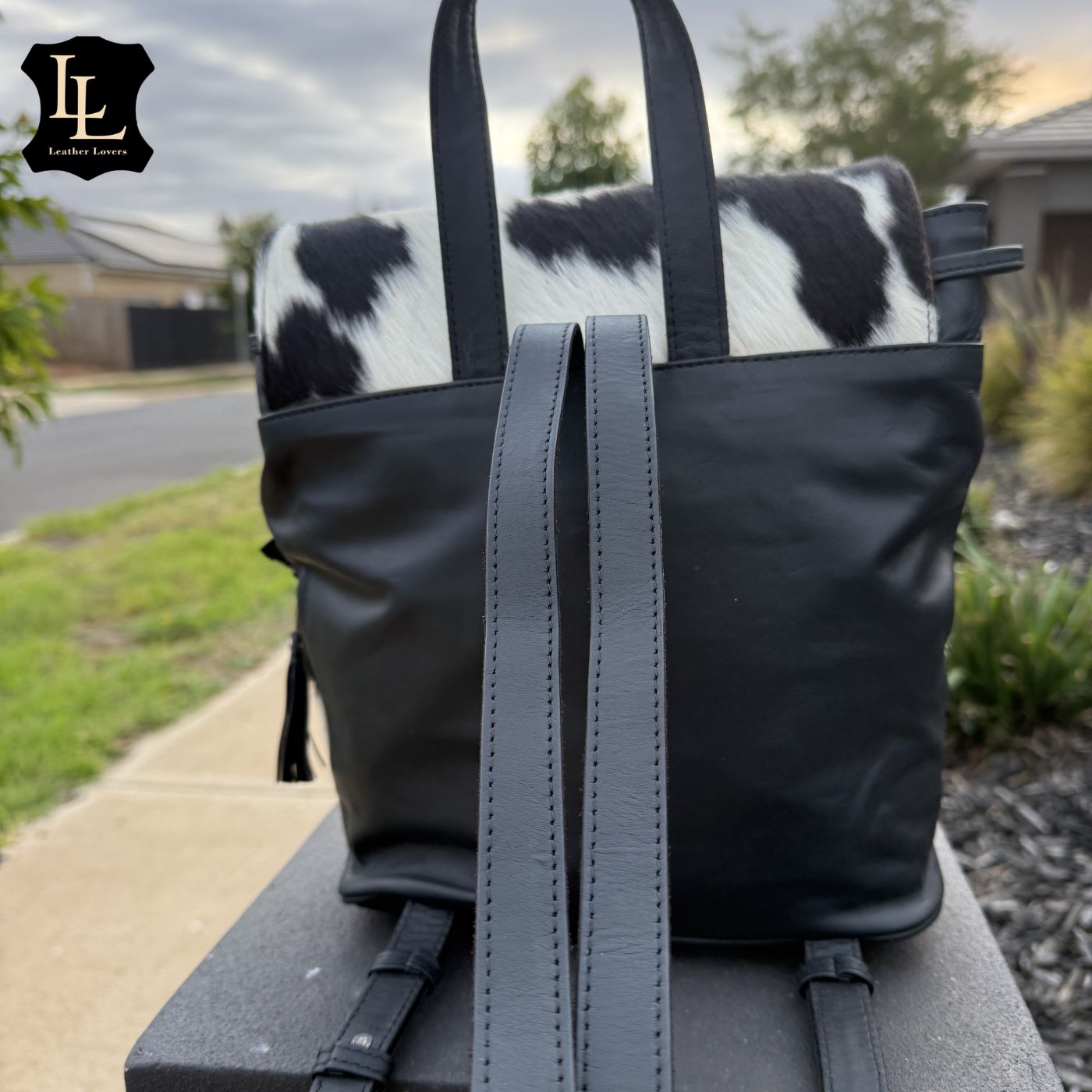Cowhide White and Black LV Backpack TT