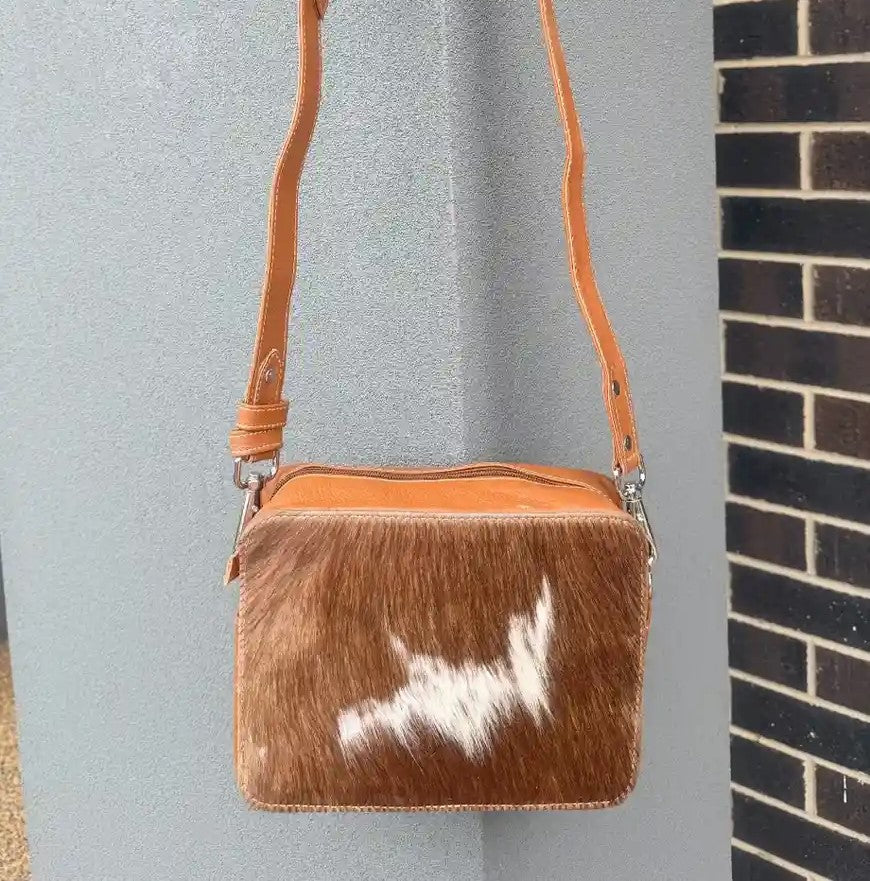 Cowhide Box-Style Women's Crossbody Bag-Genuine Leather Shoulder Purse Leather Lovers