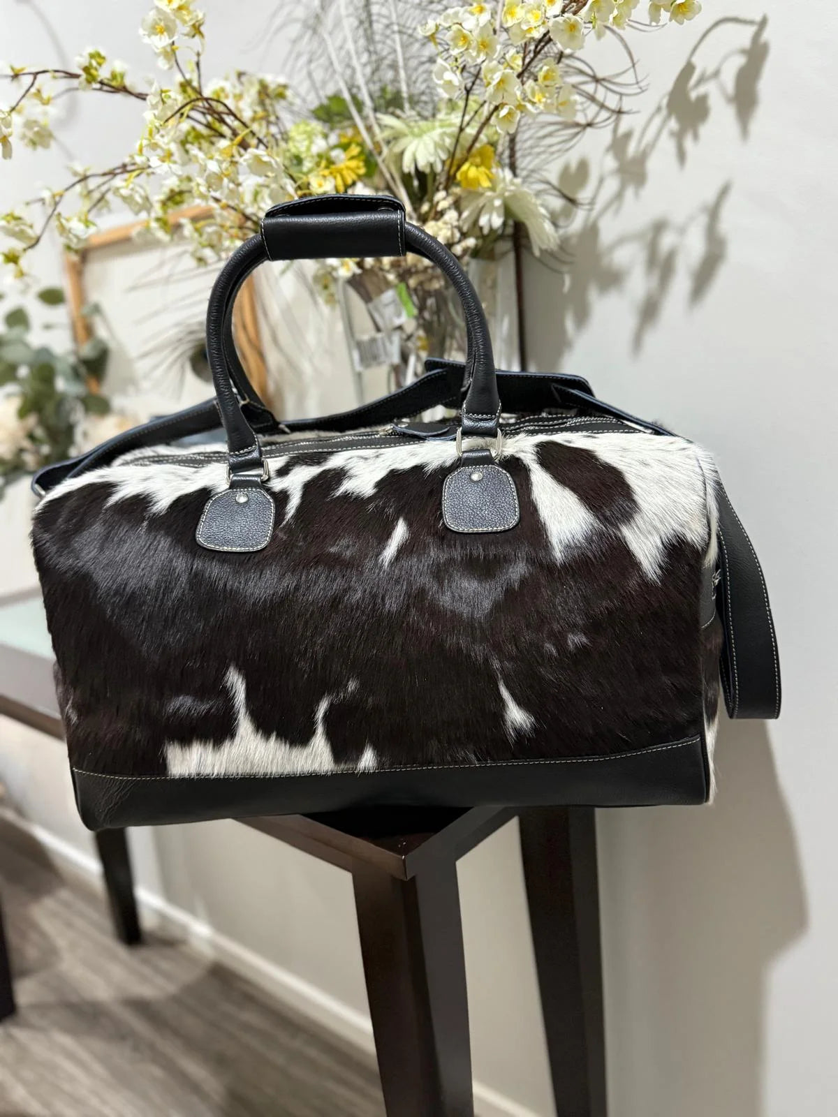Black and White Cowhide Duffel Bag/Overnight Bag Leather Lovers