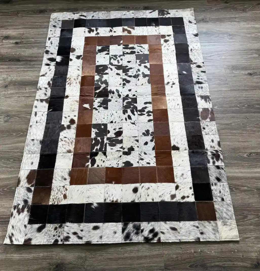 Cowhide Square Rug – Patchwork Area Rug for Home & Office Leather Lovers