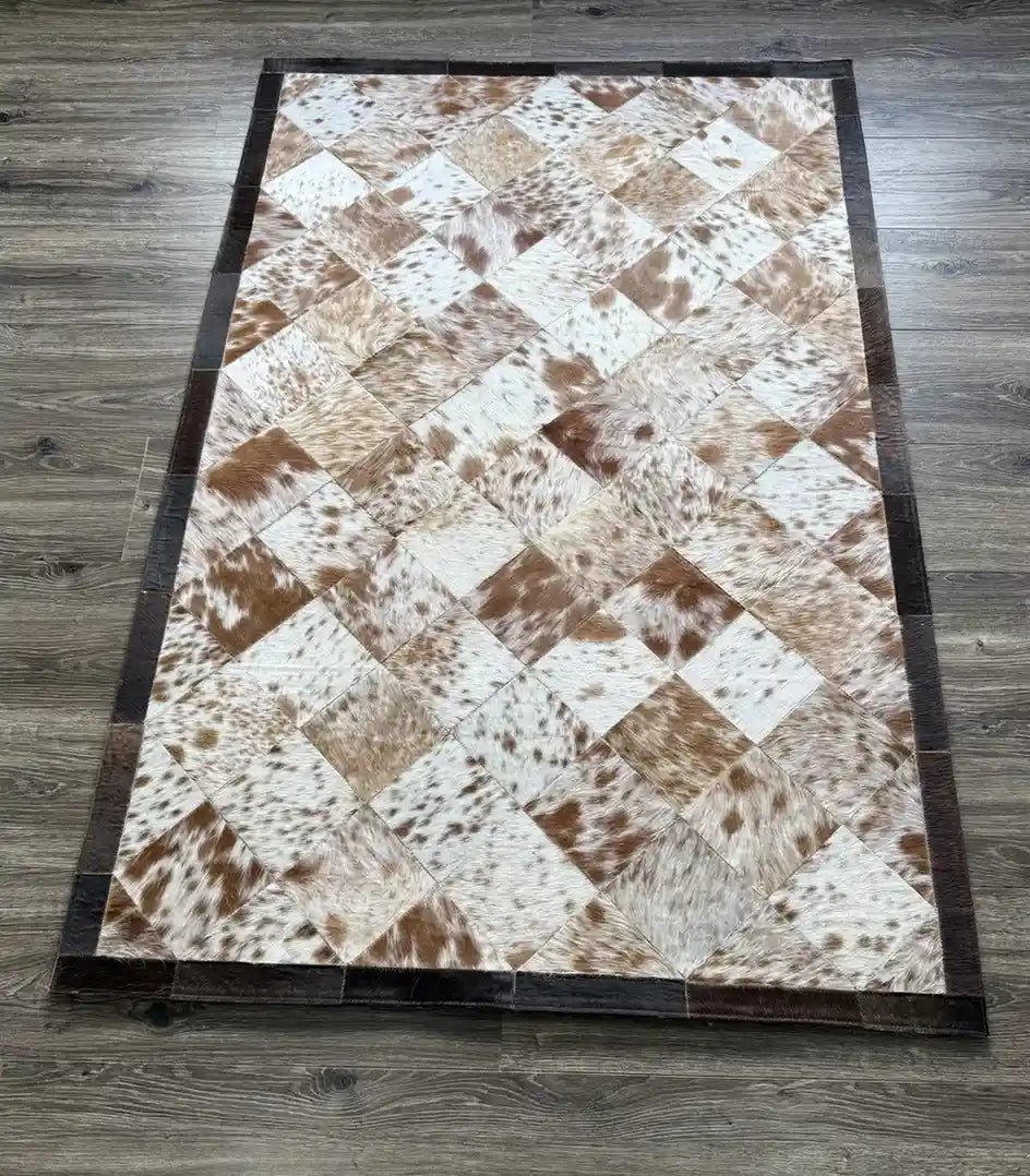Cowhide Square Rug – Patchwork Area Rug for Home & Office Leather Lovers