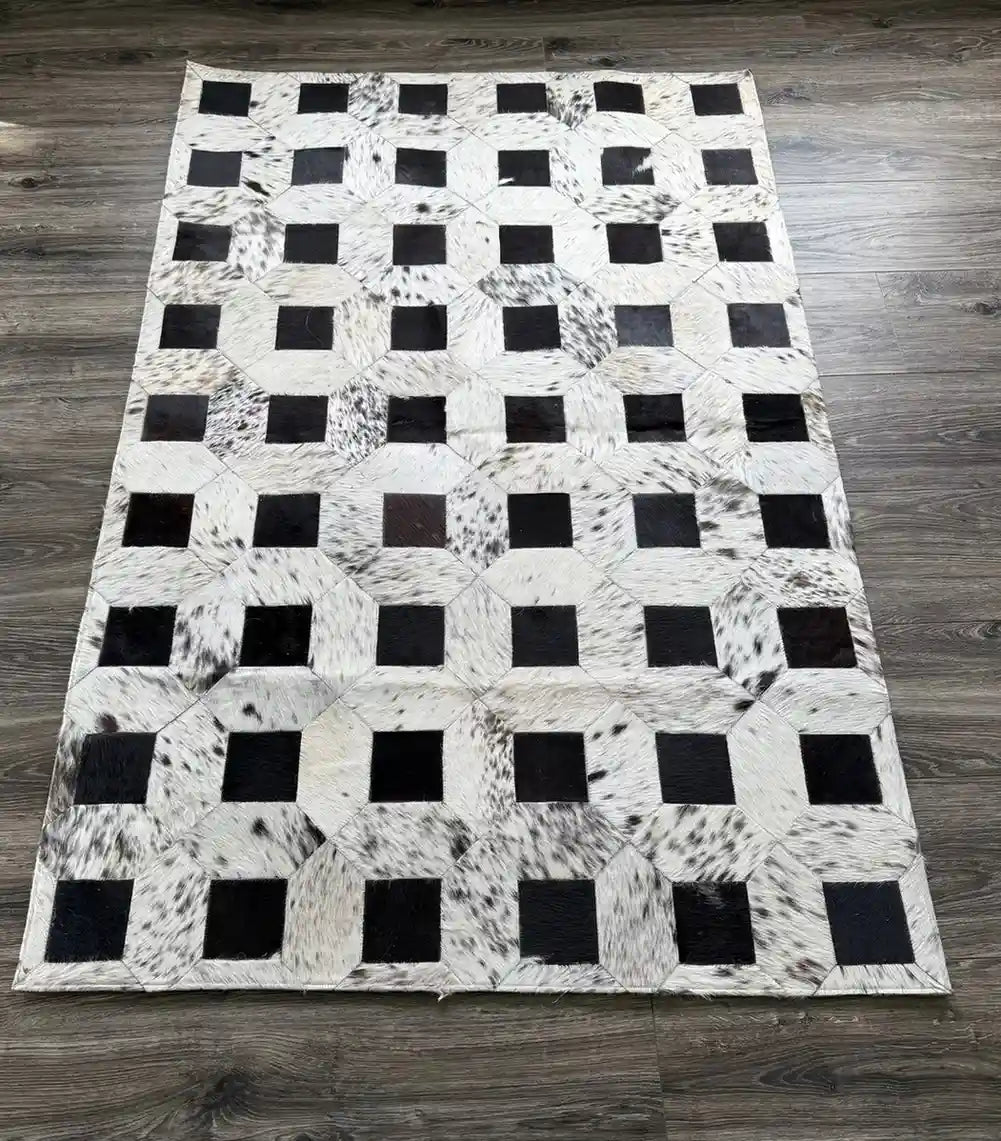 Cowhide Square Rug – Patchwork Area Rug for Home & Pets Leather Lovers