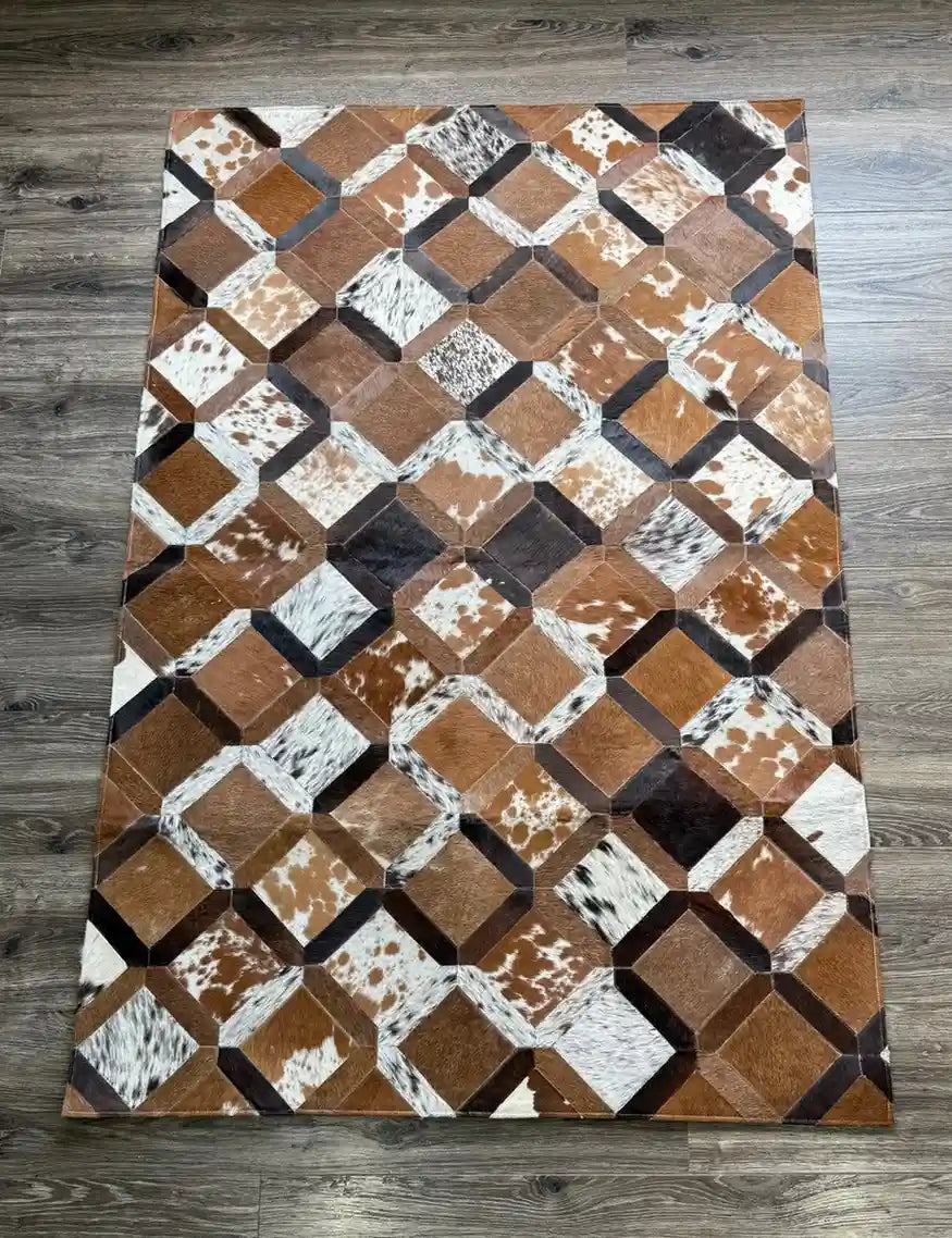 Cowhide Square Rug – Patchwork Area Rug for Home & Office Leather Lovers