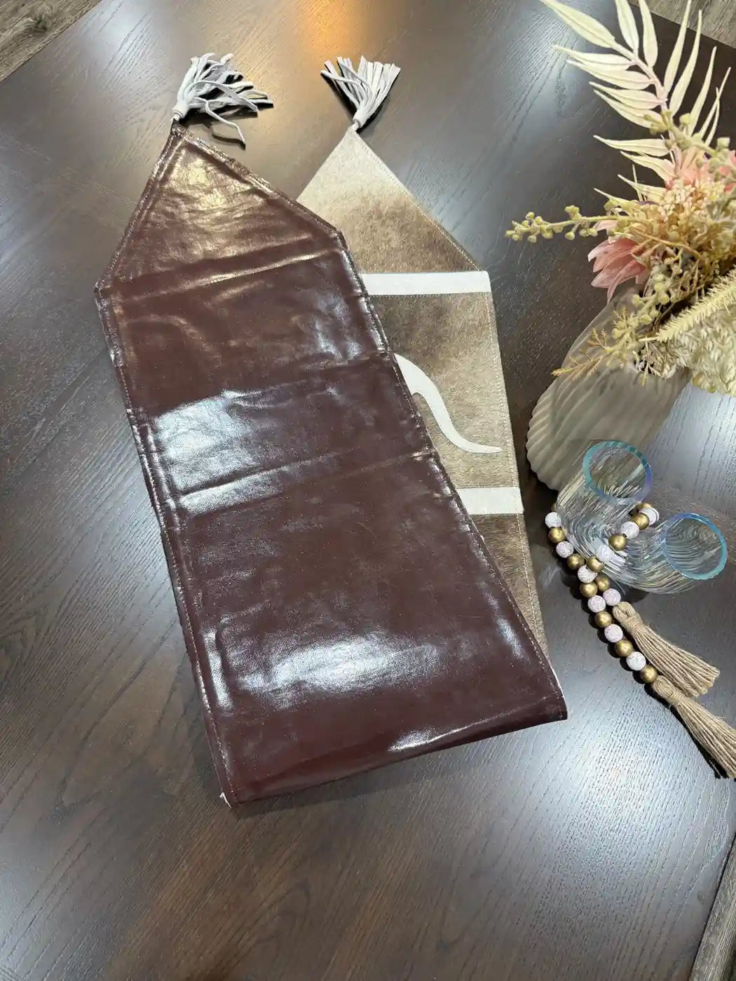 Kangaroo Design Cowhide Table Runner Handmade Aussie Decor Leather Lovers
