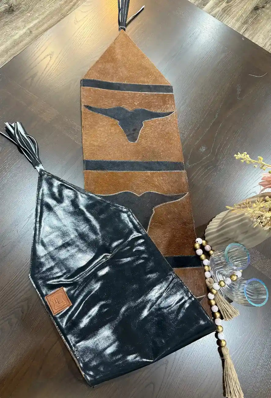 Cowhide Longhorn Table Runner – Handmade Western Decor Leather Lovers
