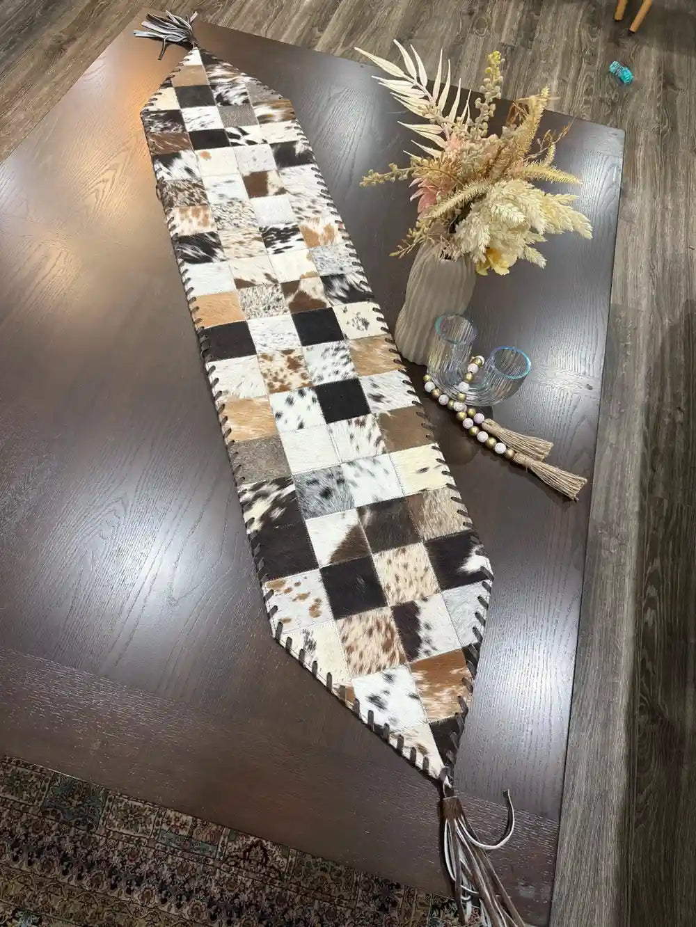 Natural Cowhide Patchwork Table Runner | Handmade Cowhide Table Runner| Leather Lovers