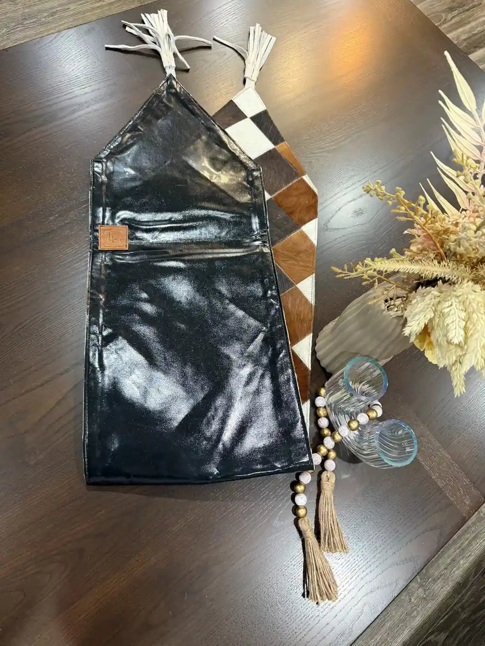 Natural Cowhide Patchwork Table Runner | Handmade Cowhide Table Runner Leather Lovers