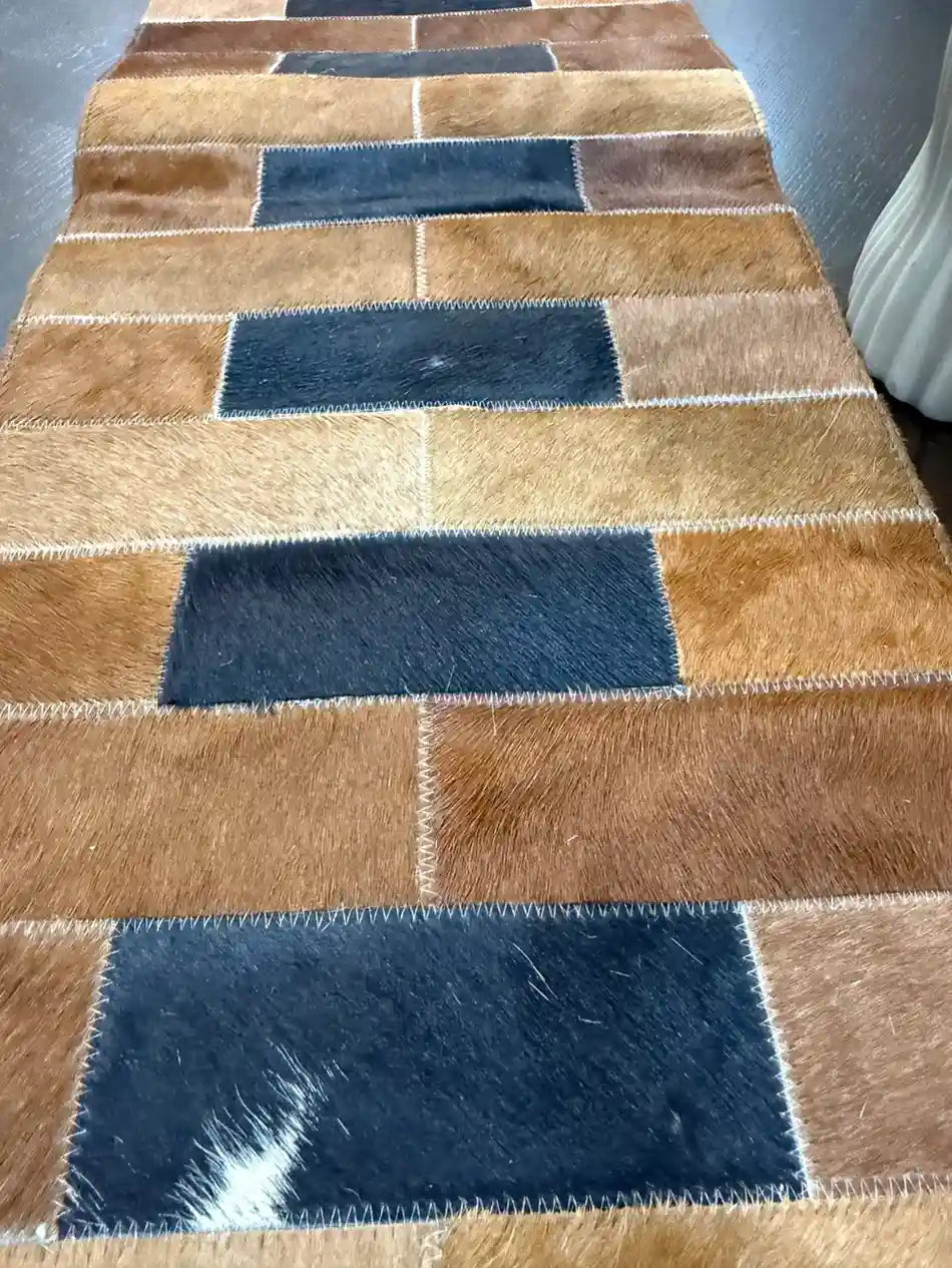 Natural Cowhide Patchwork Table Runner
