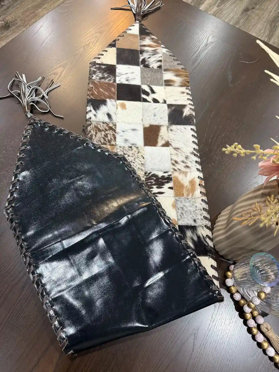 Natural Cowhide Patchwork Table Runner | Handmade Cowhide Table Runner| Leather Lovers