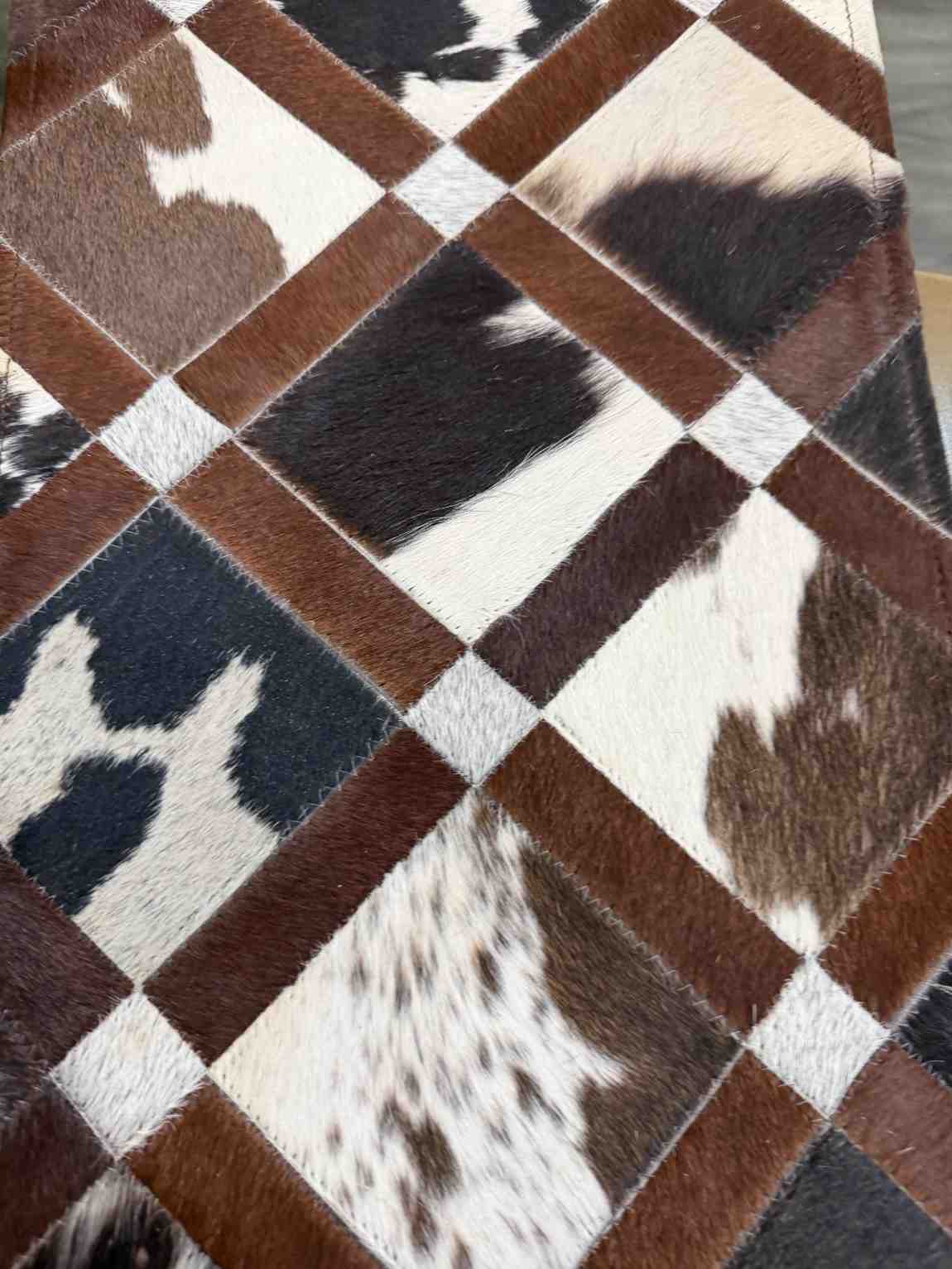 Handmade Cowhide Table Runner – Patchwork Dining Table Decor Western Design Leather Lovers