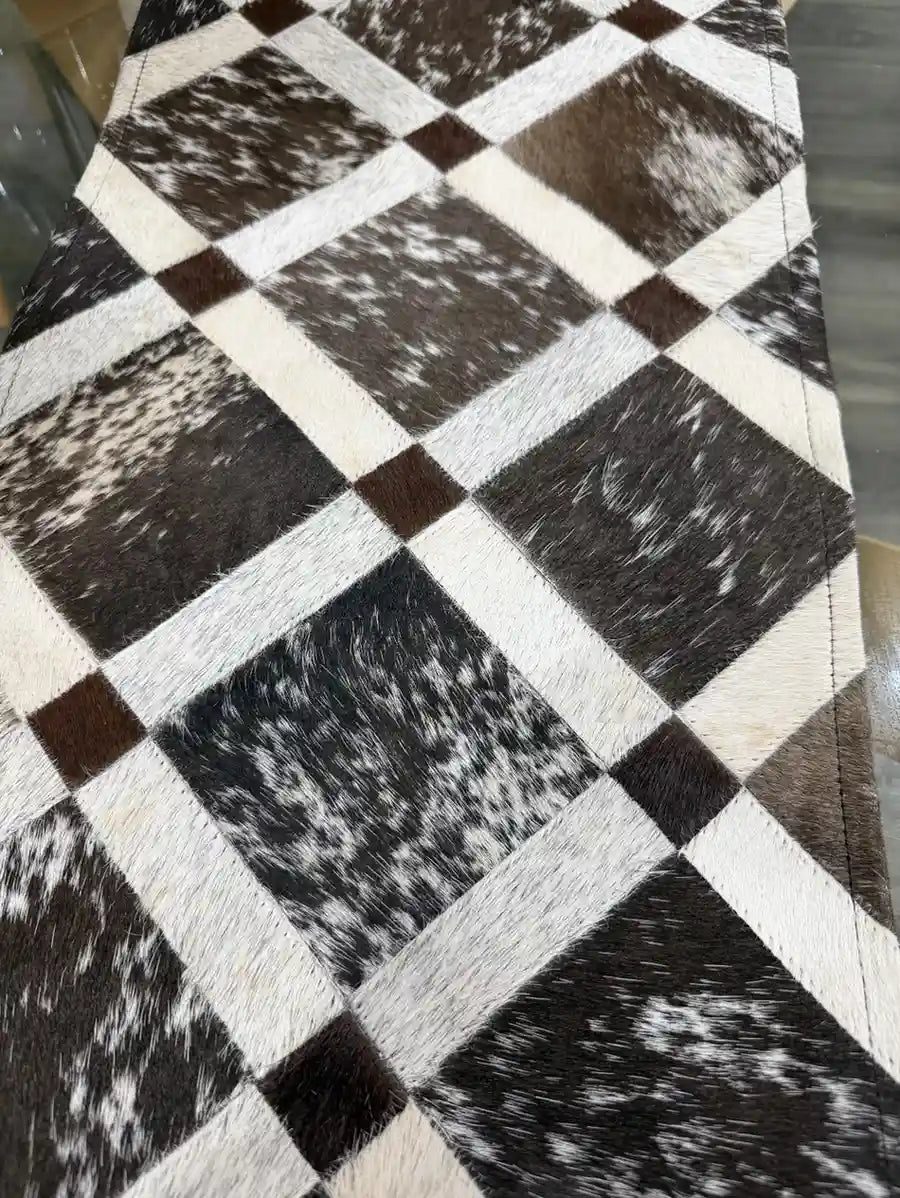 Handmade Cowhide Table Runner – Patchwork Dining Table Decor Western Design Leather Lovers