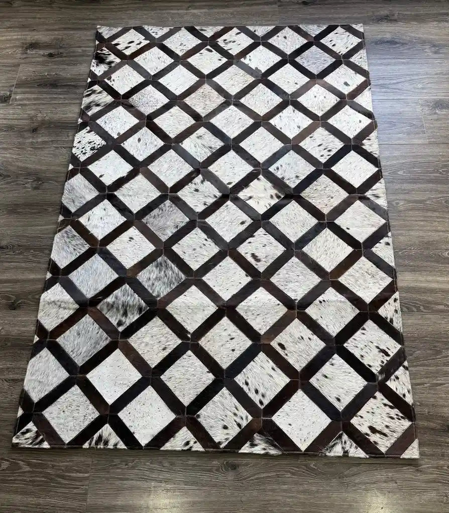 Cowhide Square Rug – Patchwork Area Rug for Home & Office Leather Lovers