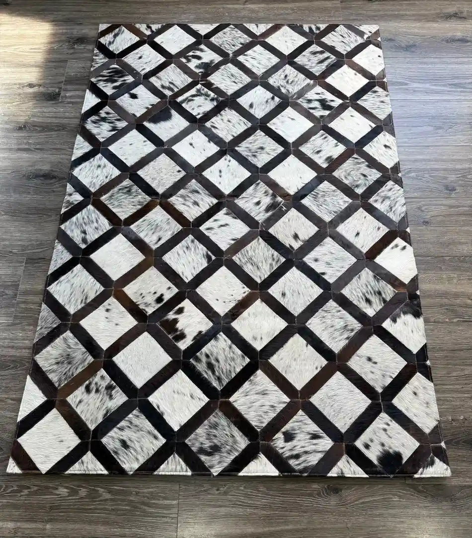 Cowhide Square Rug – Patchwork Area Rug for Home & Office Leather Lovers
