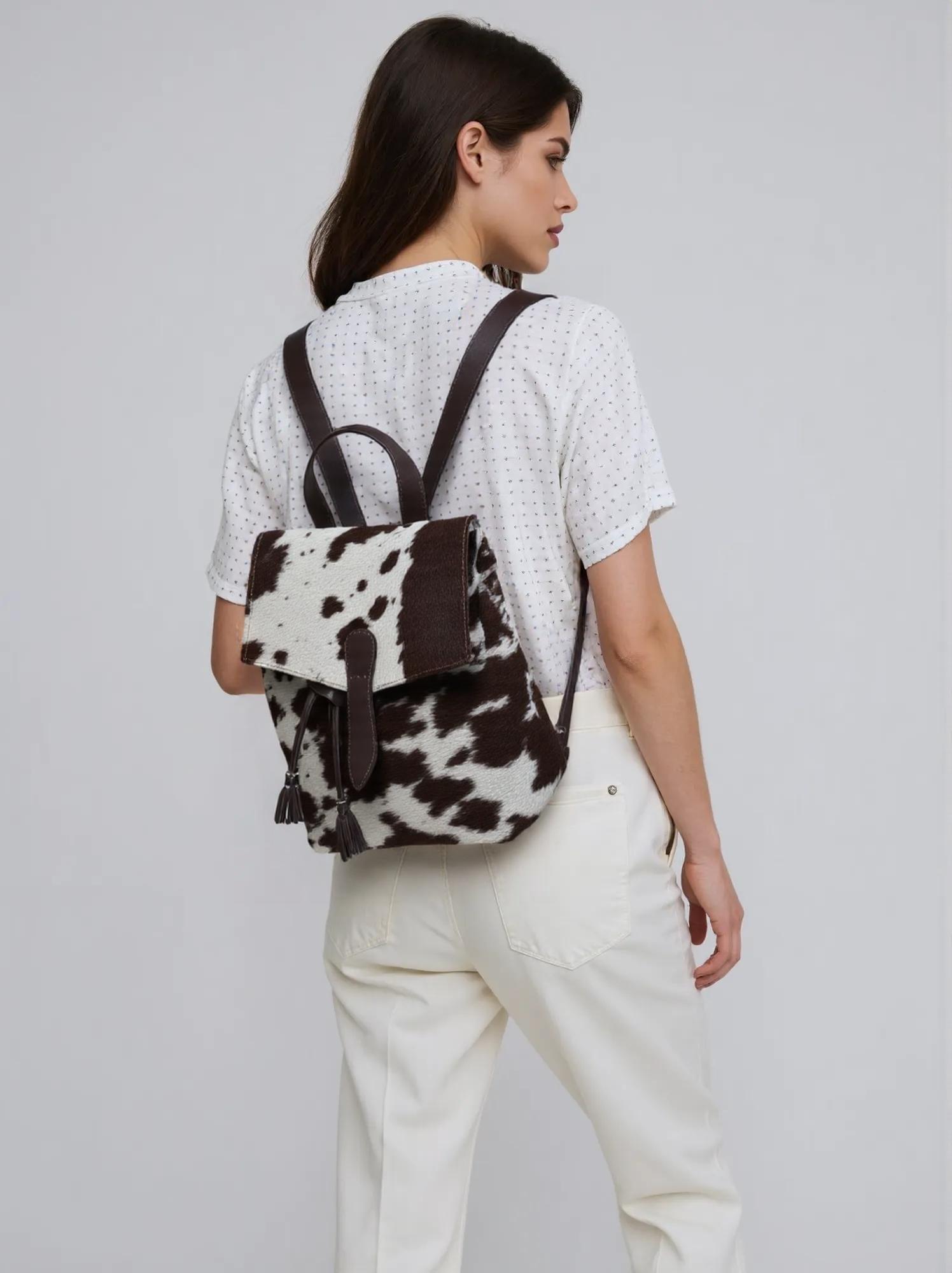 Cowhide Dark Brown & White LV Backpack TT Leather Lovers