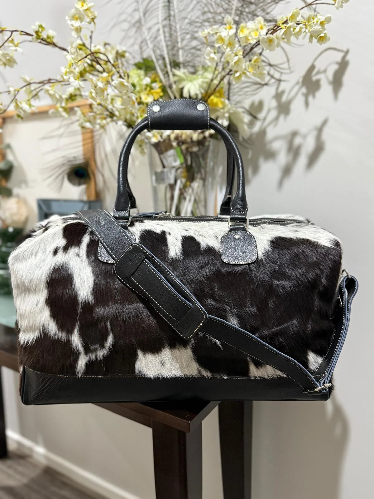 Black and White Cowhide Duffel Bag/Overnight Bag Leather Lovers
