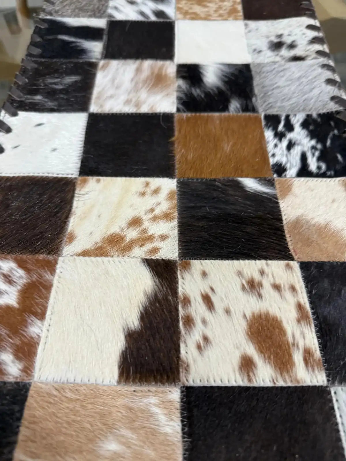 Handmade Cowhide Table Runner – Patchwork Dining Table Decor Leather Lovers
