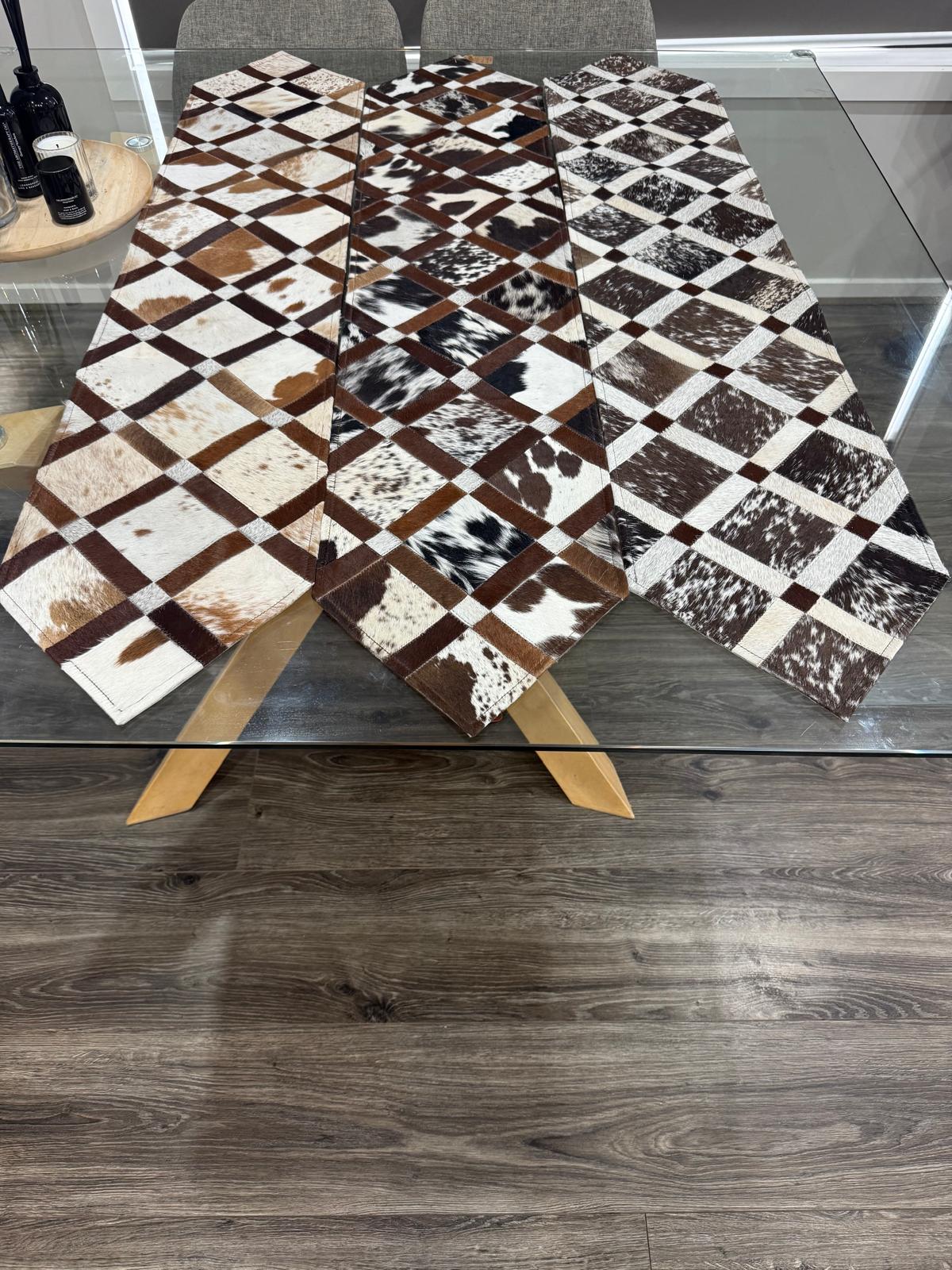 Multiple Cowhide Table Runner – Patchwork Dining Table Decor Leather Lovers