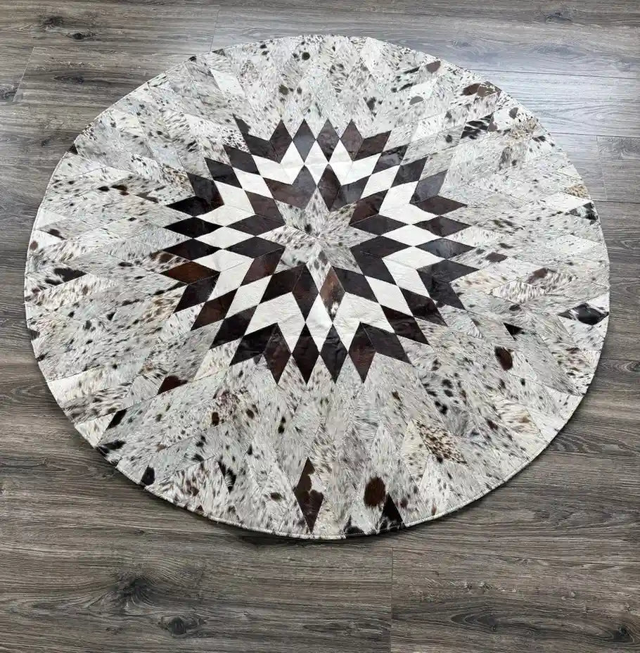 Handmade Round Patchwork Cowhide Rug – Natural Carpet