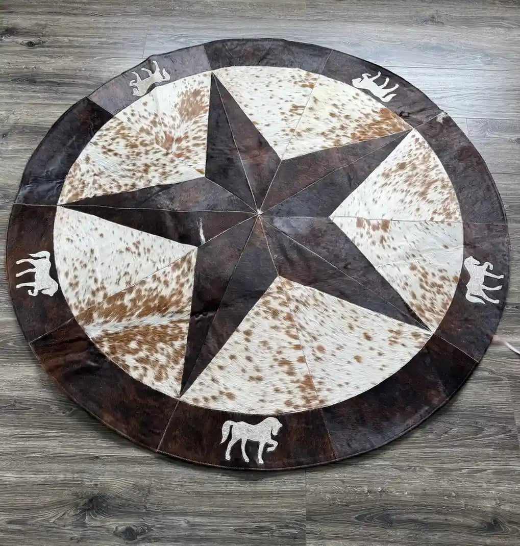Cowhide Star Round Rug – 100% Handmade Cowhide Leather Lovers