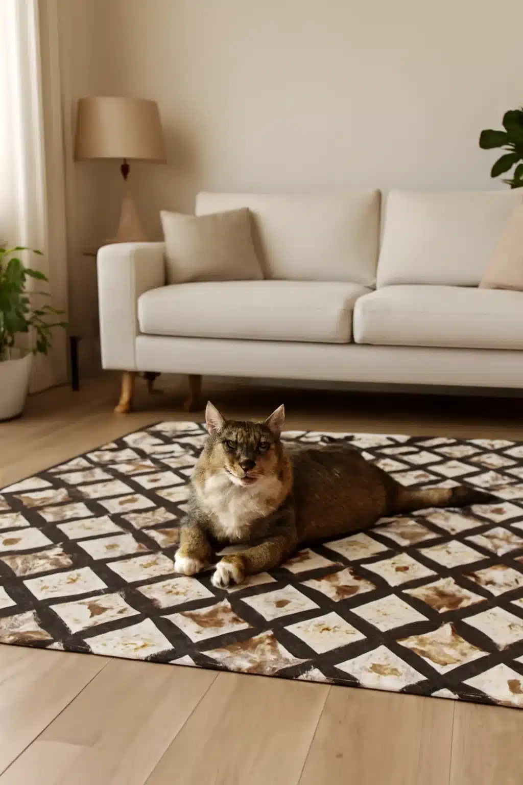 Pet-Friendly Genuine Cowhide Handmade Rug | Durable & Water-Resistant Leather Lovers