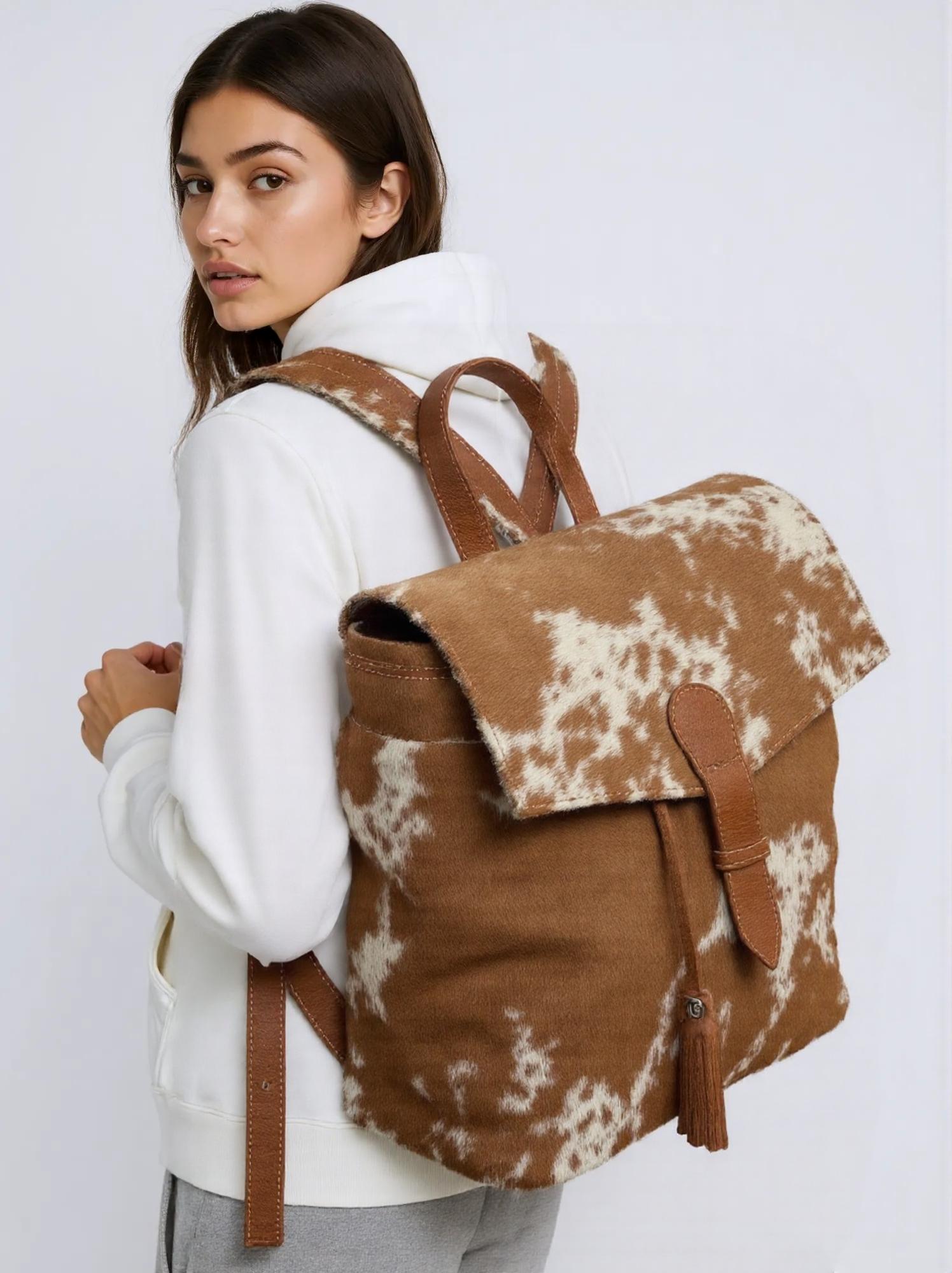 Cowhide Solid Tan Patch Flip LV Backpack TT Leather Lovers