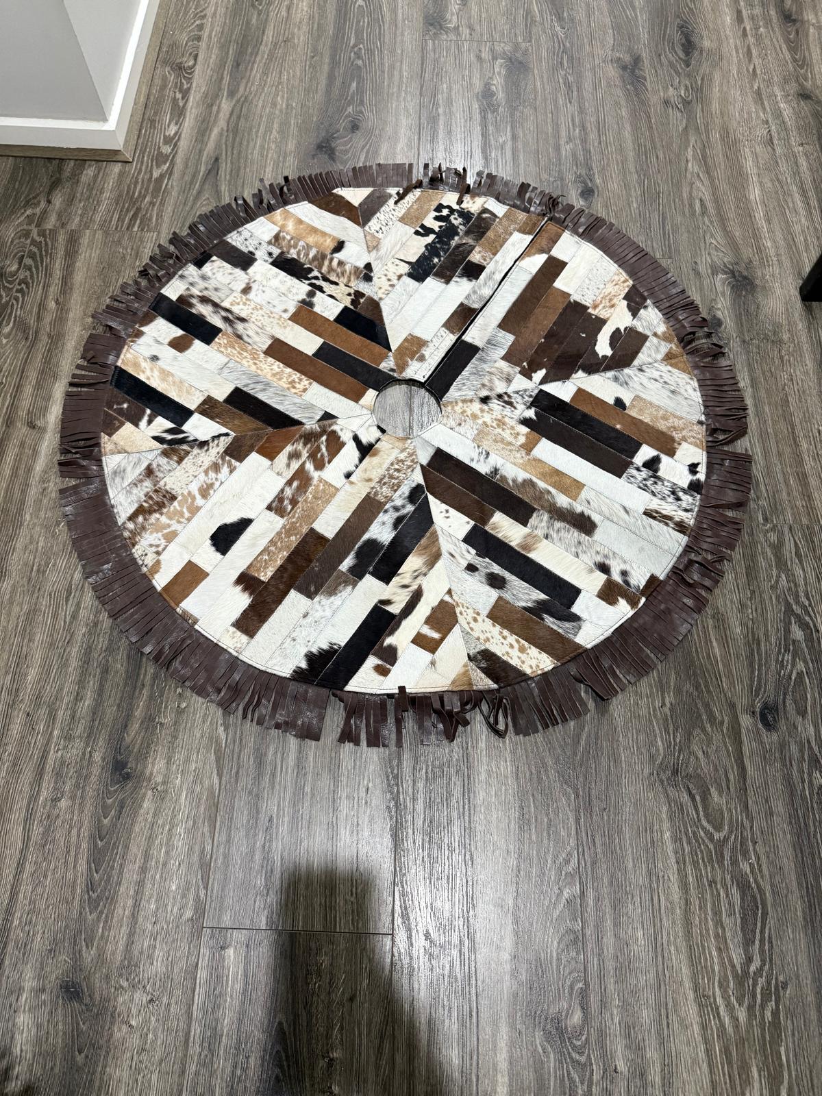 Cowhide Handmade Christmas Tree Skirt | Christmas Eve Design Leather Lovers