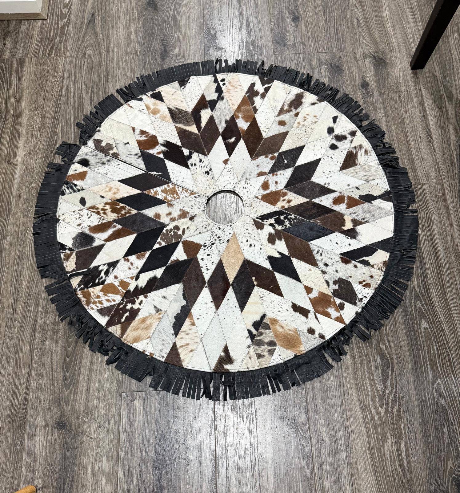 Cowhide Handmade Christmas Tree Skirt | Christmas Eve Design Leather Lovers