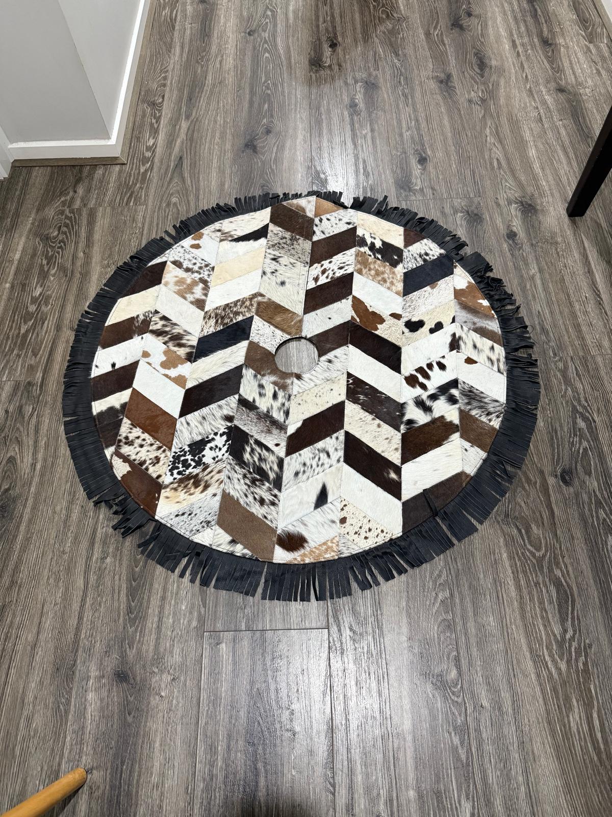 Cowhide Handmade Christmas Tree Skirt | Christmas Eve Design Leather Lovers