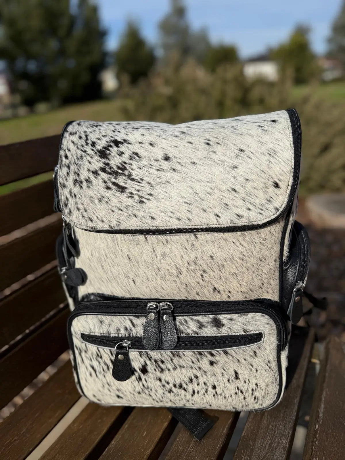 White Cowhide Diaper Backpack – Premium Hide, Spacious & Stylish Leather Lovers