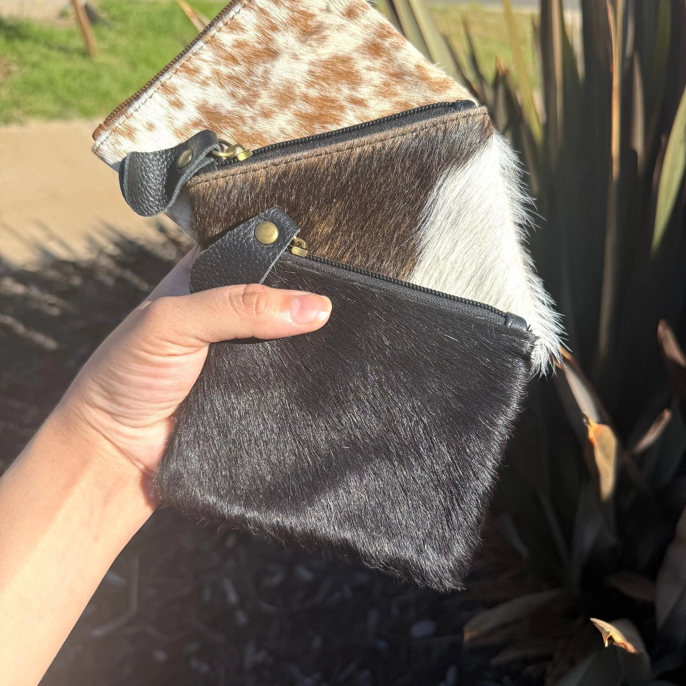Cowhide Square Wallet – Natural | Compact Coin Purse Leather Lovers