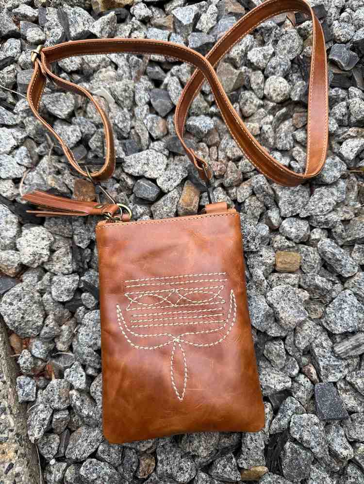 Western Embroidered Cow Leather Mobile Pouch
