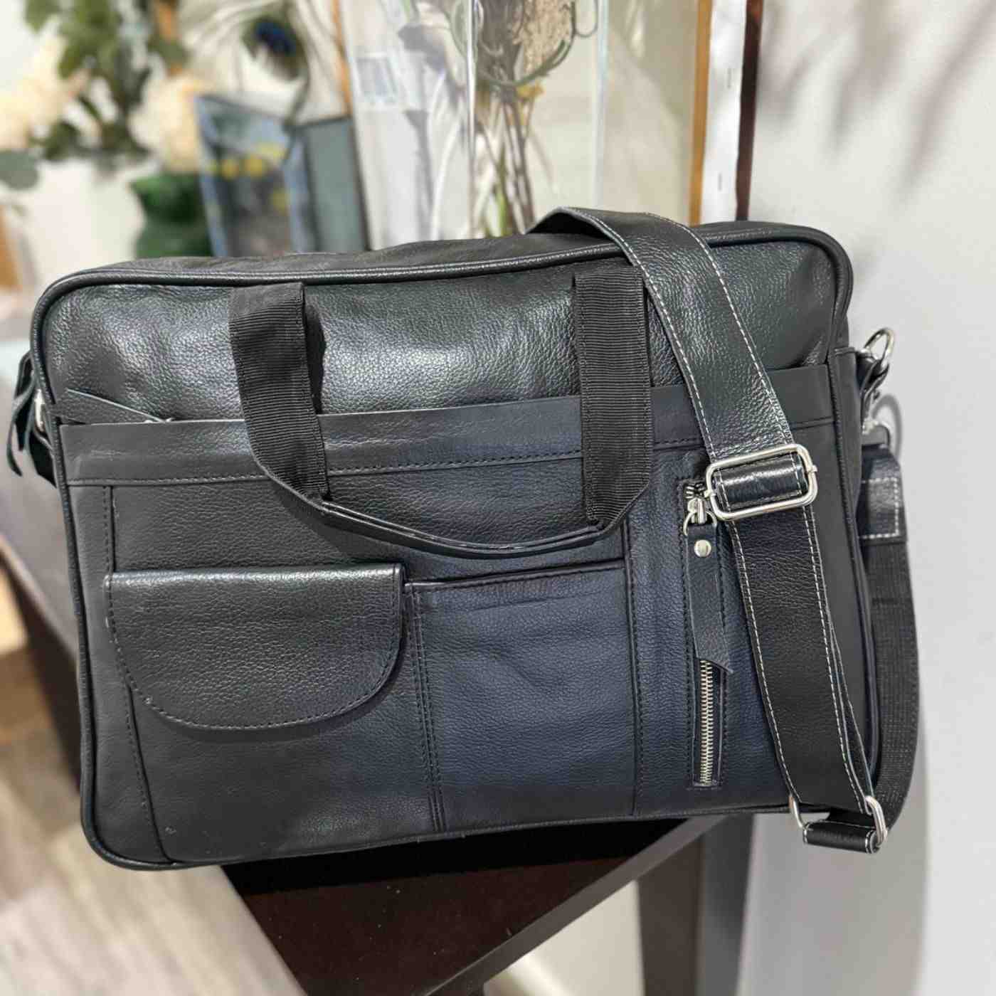 Front Zipper Laptop Bag – Large Leather Work Bag