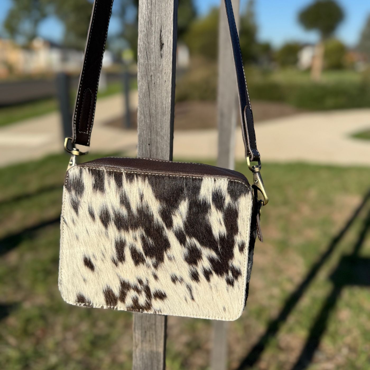 Leather Lovers Cowhide Box Style Cross Body Purse