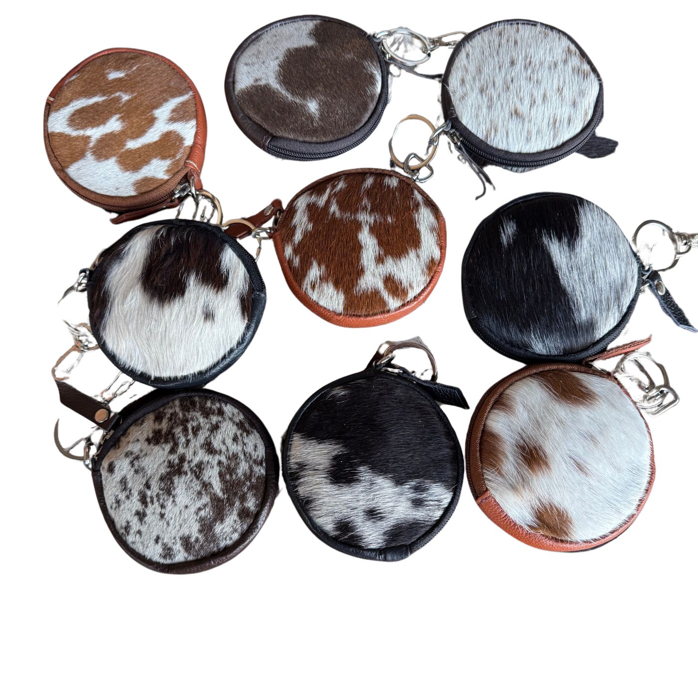Cowhide Coin Zipper Round Wallet – Bundle Pack
