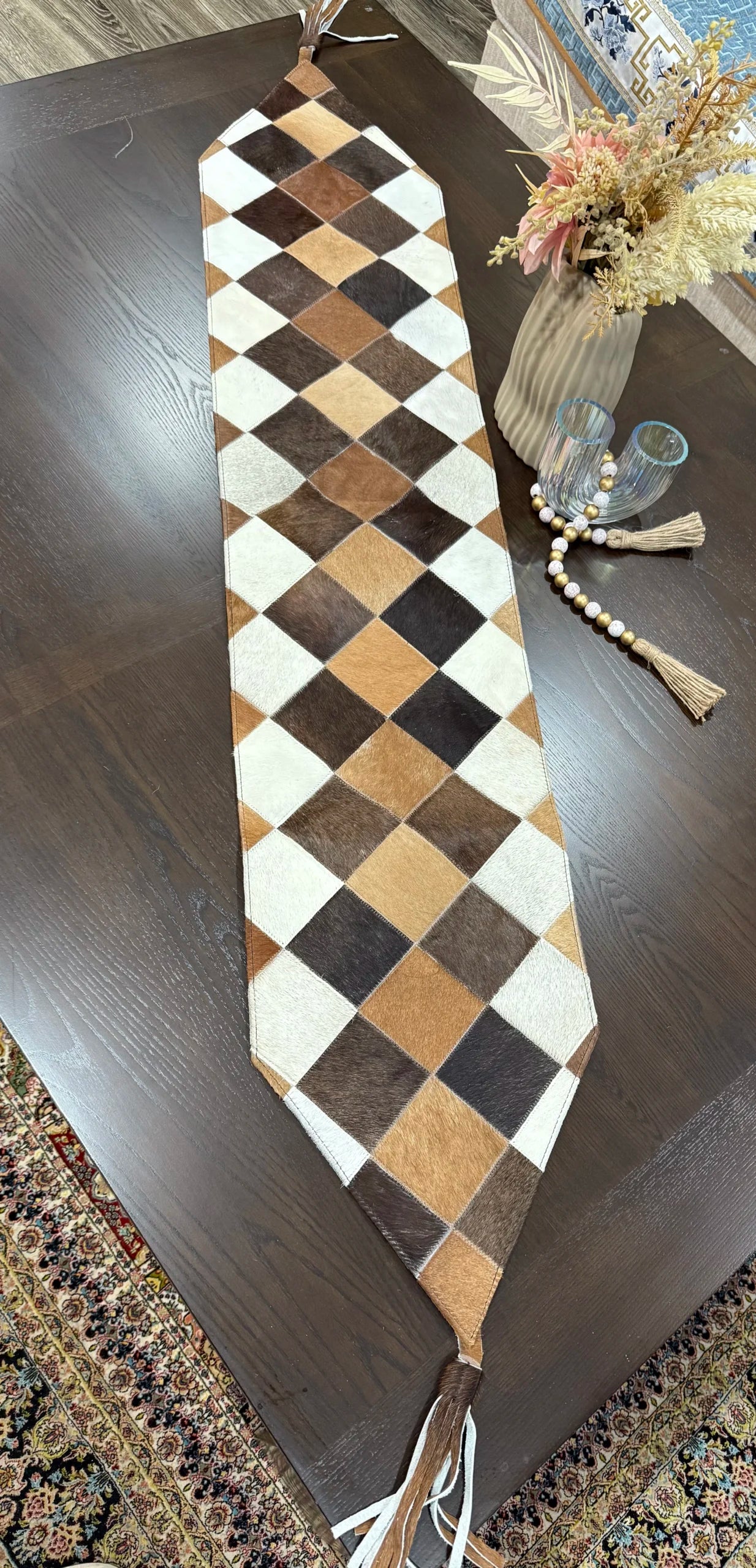 Home Décor Table Runner | Real Hair-on-Leather Patchwork Runner